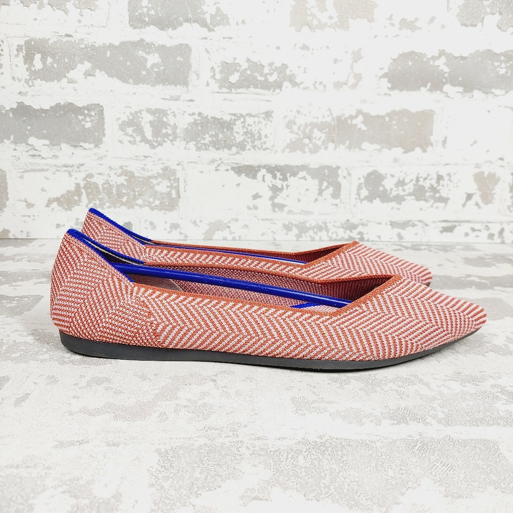 New Rothy's The Flat Red/White Knit Pointy Toe Slip On Stripe Loafers V505 - Picture 3 of 8
